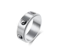 Mesnt Promise Ring for Him, Men Stainless Steel Classic 8MM Wide Stainless Steel Spinner Ring with Tai Chi Pattern, Silver, Size V 1/2