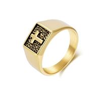 Mesnt Promise Ring for Him Stainless Steel, Men 10MM Signet Ring with Cross Pattern, Gold, Size R 1/2