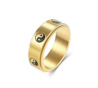 Mesnt Promise Ring for Men Stainless Steel, Classic 8MM Wide Stainless Steel Spinner Ring with Tai Chi Pattern