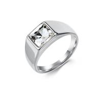 Mesnt Promise Ring for Men Women Stainless Steel, 10MM Wide Polished Engagement Ring with Rectangle White Stone, Silver, Size V 1/2
