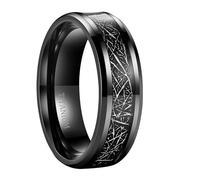 Mesnt Promise Rings Band Men Women, Titanium 8MM Plain Wedding Ring with Meteorite Inlaid, Black, Style 1, Size O 1/2