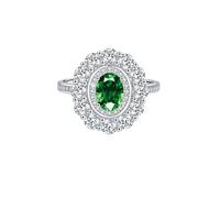 Mesnt Promise Rings Bands for Her, Womens 14K White Gold Halo Eternity Promise Ring with 5x7mm Lab Created Emerald and Moissanite, Size I 1/2