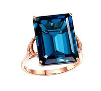 Mesnt Promise Rings Bands for Women, 18K Rose Gold Engagement Ring for Ladies with 16.1mm Rectangular Shape Topaz and Lab Created Diamond 3.53ct, Size N 1/2