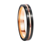 Mesnt Promise Rings for Her, Tungsten 4MM Tungsten Engagement Ring Two-Tone Brushed with Groove, Black Rose Gold, Size M 1/2