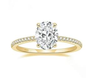 Mesnt Promise Rings for Women Sterling Silver, Delicate Thin Eternity Ring with 8x10mm Oval Cubic Zirconia, Gold, Size M 1/2