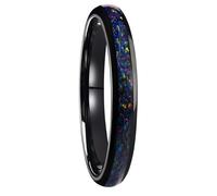 Mesnt Promise Rings for Women, Tungsten 8MM Tungsten Wedding Ring with Blue Opal Fragments Inlay, Black, Size L 1/2