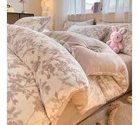 Mesnt Queen Size Bedding Sets 4 Pieces, Plant Flower and Leaf Pattern Duvet Quilt Cover & Bed Sheet & 2 Pillowcase Set, Polyester, Light Khaki, Style 13, 1.8m-200x230cm