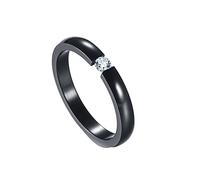 Mesnt Real Stainless Steel Rings for Women, Polished Band with Single Cubic Zirconia Promise Ring, Black, Size N 1/2