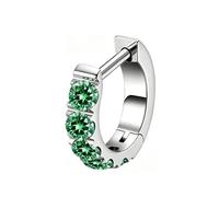 Mesnt Septum Nose Rings, 1pcs 16G Hoop Piercing Nose Rings Round with Cubic Zirconia in F136 Titanium, Silver Green-Style 8, 1.2x10mm