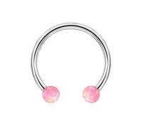 Mesnt Septum Nose Rings, 1pcs 16G Hoop Piercing Nose Rings with Royal Pink Opal in G23 Titanium, Silver, 1.2x8x4mm