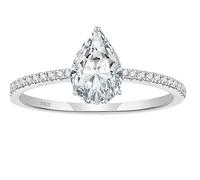 Mesnt Silver 925 Rings for Women, Thin Half Eternity Engagement Ring with Pear Shape Cubic Zirconia, Silver, Size N 1/2