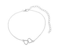 Mesnt Silver Ankle Bracelet for Women, Simple Chain with Double Heart Entwined Beach Ankle Bracelets, Length: 24.6+10CM