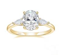Mesnt Silver Wedding Ring Women, Delicate 925 Silver Engagement Ring for Women with 8x10mm 3ct Oval Cubic Zirconia, Gold, Size K 1/2