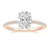 Mesnt Silver Wedding Rings for Women 925, Delicate Thin Eternity Ring with 8x10mm Oval Cubic Zirconia, Rose Gold, Size M 1/2