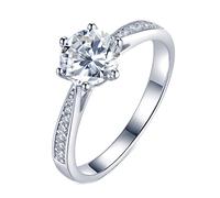 Mesnt Simple Promise Rings for Women Sterling Silver Engagement Rings 6 Prong 6.5mm Moissanite 1ct Promise Ring Unique for Girls, Size N 1/2