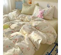 Mesnt Single Bedding Set 3, Flower and Leaf Plants Pattern Duvet Quilt Cover & Bed Sheet & Pillowcase Set, Polyester, Blue Pink Light Yellow, Style 12, 1.2m-150x200cm