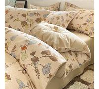 Mesnt Single Bedding Set Cotton, Leaf Branch Pattern Duvet Quilt Cover & Fitted Sheet & Pillowcase Set, Brown Apricot, Style 12, 1.2m-150x200cm