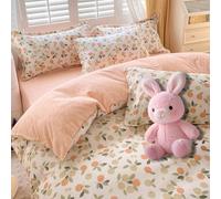 Mesnt Single Bedding Set with Sheet, Fruit and Leaf Pattern Duvet Quilt Cover & Bed Sheet & Pillowcase Set, Polyester, Green Orange, Style 19, 1.2m-150x200cm