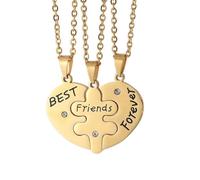 Mesnt Stainless Steel Men Necklaces with Pendant for Unisex | 3Pcs Heart Puzzle Best Friends Forever Pendant Necklace with CZ