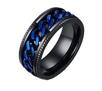 Mesnt Stainless Steel Ring Engraved, Surgical Steel Rotatable Curb Chain 8MM Grooved Edges Promise Ring for Men, (Custom) Black Blue, Size R 1/2