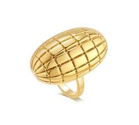 Mesnt Stainless Steel Ring Gold, 31MM Wide Oval Lattice Pattern Plain Ring for Women, Size V 1/2