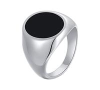 Mesnt Stainless Steel Ring Men, 316L Stainless Steel 17MM Oval Enamel Embedded Promise Wedding Ring, Silver, Size P 1/2