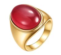 Mesnt Stainless Steel Ring, Surgical Steel 23MM Big Oval Stone Punk Style Index Finger Ring for Mens Womens Gold Red, Size N 1/2