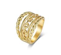 Mesnt Stainless Steel Rings Men Women, 18MM Wide Hollow Ring Twisted Rope and Chain Multilayer, Gold, Size R 1/2