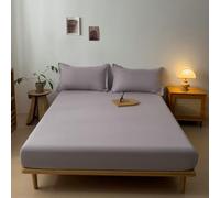 Mesnt Super King Fitted Sheet, Cotton Solid Color Bed Sheet Fitted Easy Care, Silver Grey-Taller, Super King (193x203cm)