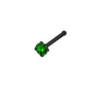 Mesnt Surgical Steel Nose Ring Stud, 1pcs 20G Straight Piercing Nose Studs Round with Cubic Zirconia, Black Green, 0.8x7x3mm