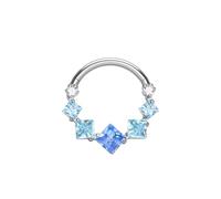 Mesnt Titanium Nose Ring Hoop, 1pcs 16G Piercing Nose Rings Hoop with Square Cubic Zirconia, Silver-Blue, 1.2x8mm