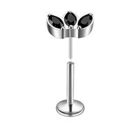 Mesnt Titanium Nose Ring Stud, 1pcs 16G Threadless Piercing Nose Studs Marquise Shape Black Cubic Zirconia, Silver, 1.2x8mm