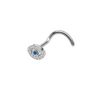 Mesnt Titanium Nose Ring Stud, 1pcs 20G Curved L Shape Piercing Nose Studs Eye Shape with Cubic Zirconia, Silver Blue-Style 6, 0.8x7mm