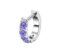 Mesnt Titanium Nose Rings Hoops, 1pcs 16G Hoop Piercing Nose Rings Round with Cubic Zirconia, Silver Purple-Style 9, 1.2x8mm