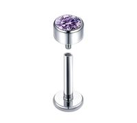 Mesnt Titanium Nose Rings Studs, 1pcs 18G Internally Threaded Piercing Nose Studs Round with Cubic Zirconia, Silver Purple, 1.0x10mm