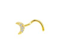 Mesnt Titanium Nose Rings Studs, 1pcs 20G Curved L Shape Piercing Nose Studs Moon with Cubic Zirconia, Gold-Style 1, 0.8x7mm