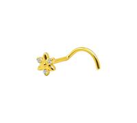 Mesnt Tragus Earrings For Women, 1pcs 20G Curved L Shape Piercing Nose Studs Flower with Cubic Zirconia in G23 Titanium, Gold-Style 1, 0.8x7mm
