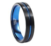 Mesnt Wedding Band for Men Women, Tungsten 4MM Men Women Tungsten Brushed Wedding Ring Two-Tone with Groove, Blue Black, Size S 1/2