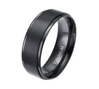 Mesnt Wedding Band Ring for Men, Titanium 8MM Wide Mens Brushed Titanium Wedding Ring Step Edges, Black, Size J 1/2