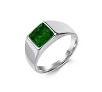 Mesnt Wedding Band Ring for Men Women, Stainless Steel 10MM Wide Polished Engagement Ring with Rectangle Green Stone, Silver, Size R 1/2