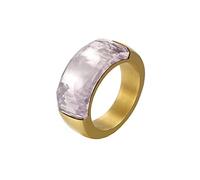 Mesnt Wedding Bands for Her, Stainless Steel 10MM Arc Top Finger Ring with Cresent Shape Stone for Women Gold Light Pink, Size N 1/2