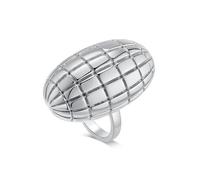 Mesnt Wedding Bands for Her, Stainless Steel 31MM Wide Oval Lattice Pattern Plain Ring for Women, Silver, Size N 1/2