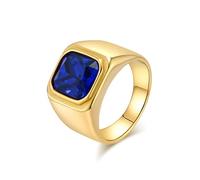 Mesnt Wedding Bands for Him, Men Stainless Steel 16MM Wide Polished Stainless Steel Ring with Blue Stone, Gold, Size Z 1/2