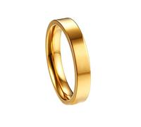 Mesnt Wedding Rings, 316L Stainless Steel Flat Polished Band 4MM Promise Engagement Ring for Women, Gold, Size R 1/2
