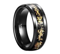 Mesnt Wedding Rings for Men Women, Tungsten 8MM Tungsten Carbide Wedding Ring for Men Women with Gold Foil Fragments, Black, Size S 1/2