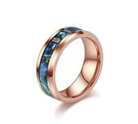 Mesnt Wedding Rings for Men Women, Tungsten 8MM Tungsten Ring Inlaid with Abalone, Rose Gold, Size T 1/2