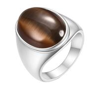 Mesnt Wedding Rings for Women, 316L Stainless Steel 23MM Big Oval Stone Punk Style Index Finger Ring for Unisex Silver Brown, Size R 1/2