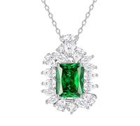 Mesnt White Gold Necklaces for Women 9ct, Pendant Necklaces with 10x8mm Rectangular Lab Created Emerald and Moissanite 40+5cm