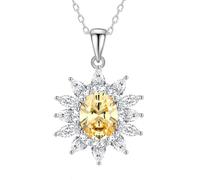 Mesnt White Gold Necklaces for Women 9ct, Sunflower Pendant with 10x8mm Oval Citrine Pendant Necklaces 45cm