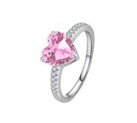 Mesnt White Gold Promise Ring, Women's 9K Gold Delicate Engagement Ring with 8mm Heart Shape Lab Created Pink Sapphire, Size Q 1/2